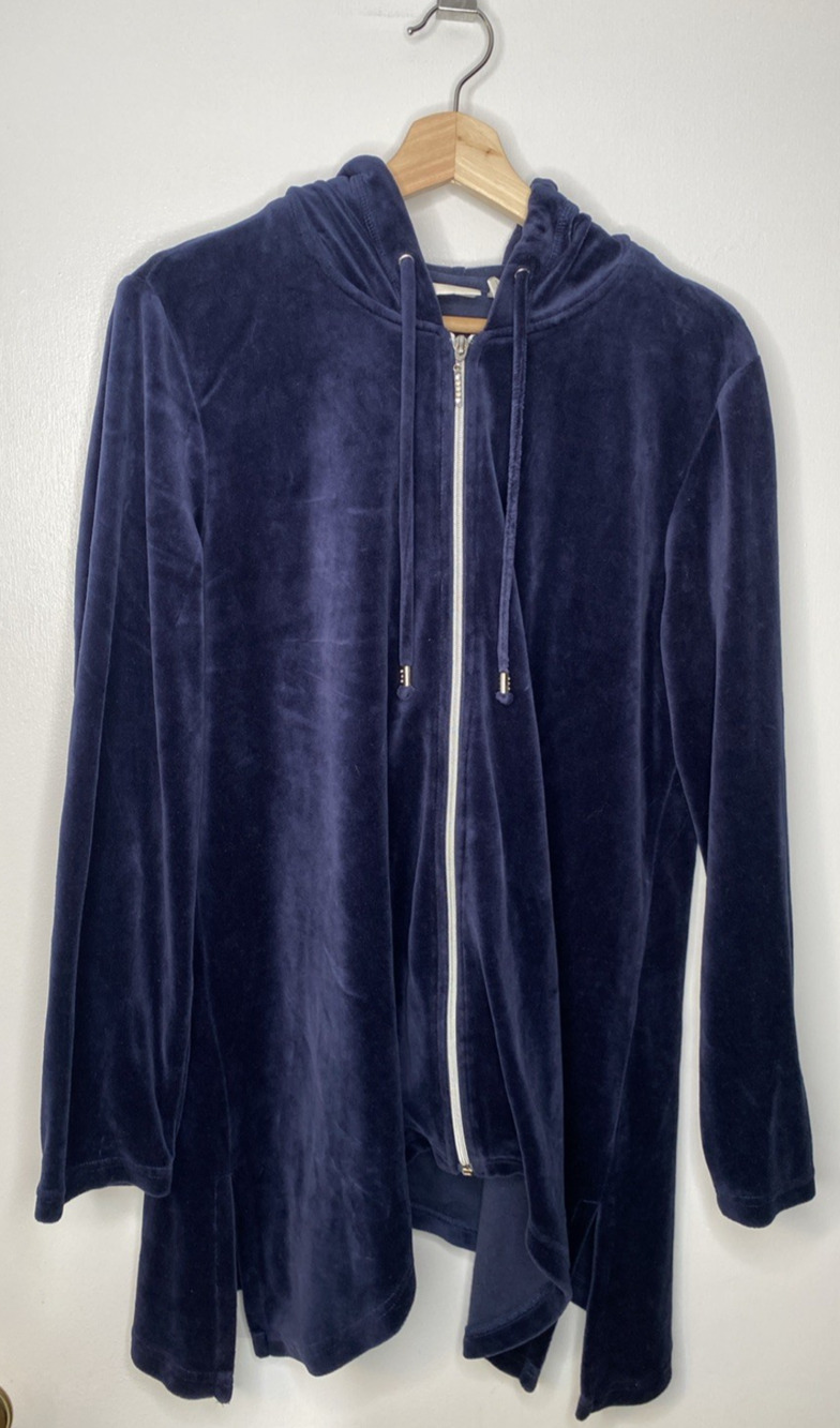 Chico's Zenergy Navy Velvet Zip Hoodie Jacket Size 2 (L)